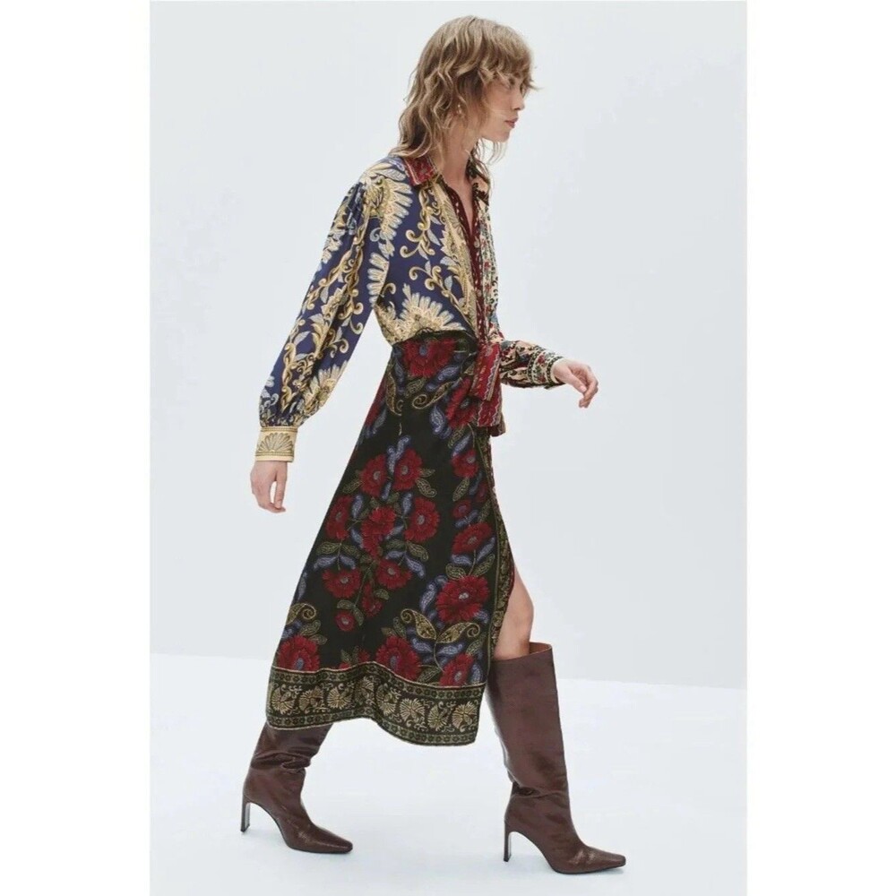FARM Rio Multicolor Floral Patchwork Long Dress Size L - Picture 2 of 12